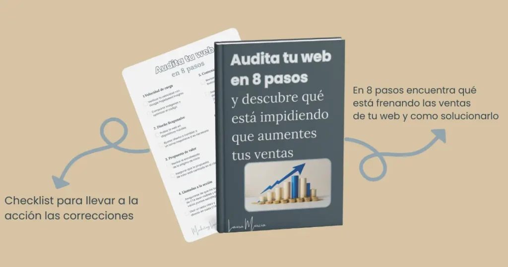 Mockup con texto Marketing Laura Murcia Audita tu web en 8 pasos